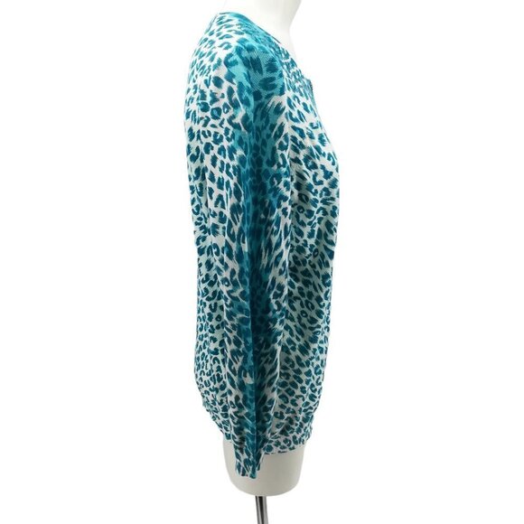 Quacker Factory Blue Leopard Print Sequin Lightweight Cardigan Sweater Size S - Picture 12 of 12